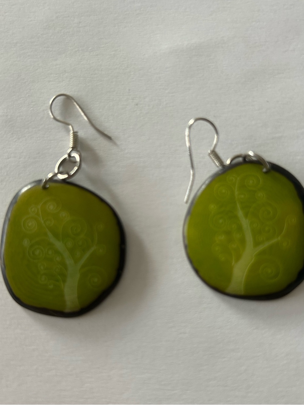 Tagua nut Green Tree Motif Drop Earrings - Women's Jewelry